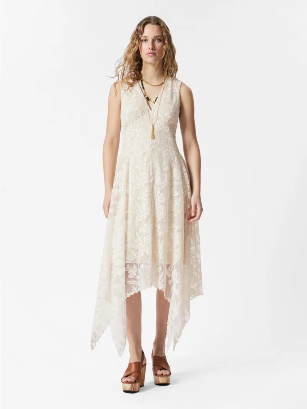 & Other Stories V-Neck Lace Midi Dress